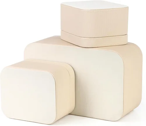 Miniatura 9 de HofferRuffer Cajas de almacenamiento decorativas de piel sintética, cestas de almacenamiento a prueba de polvo con tapas y bandejas, contenedores