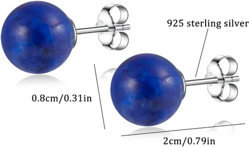 Miniatura 67 de Natural Stone Stud Earrings for Women 8mm Sterling Silver Genuine Gemstone Earrings Handmade Sterling Silver Crystal Stud Earrings for Women