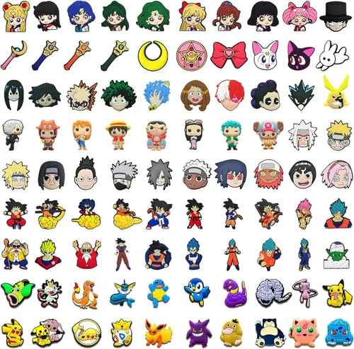LJIEAHD 100 dijes de anime para zapatos de diferentes formas, pulseras para decoración de fiestas, regalos festivos para niños, niñas, adultos,