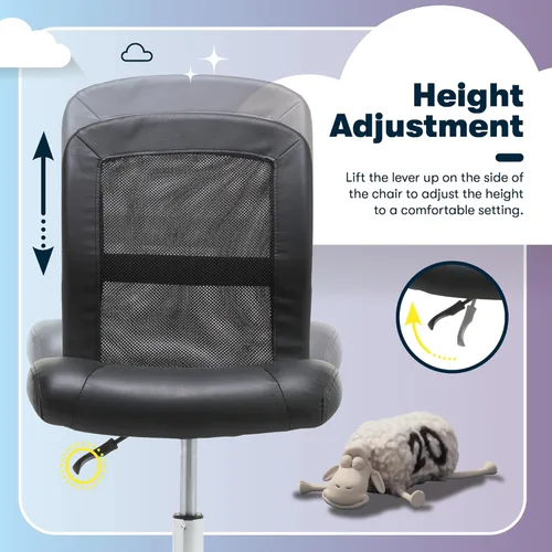Miniatura 7 de Silla de escritorio Serta Essential sin brazos, sillas pequeñas de escritorio con ruedas, respaldo de malla transpirable y cuero sintético, asiento