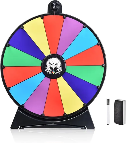 Miniatura 13 de WinSpin Rueda de premio de doble cara de 10 pulgadas con soporte de escritorio, borrado en seco, rueda giratoria de 10 ranuras para pub, fiesta