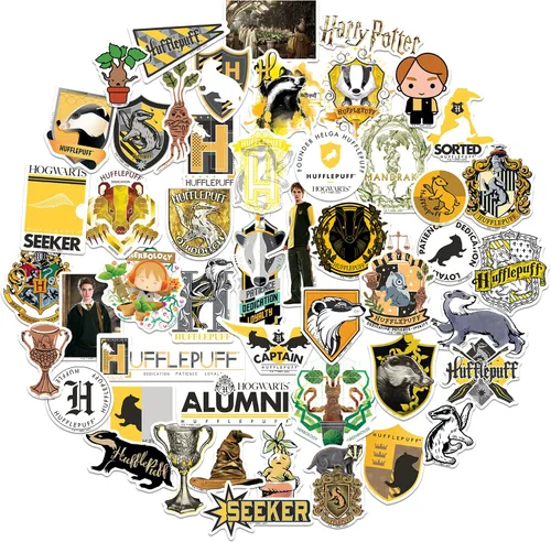Miniatura 7 de Harry Potter Hufflepuff Theme - Calcomanías de vinilo de 50 unidades – Crestas de casa, símbolos de tejón y diseños de personajes para laptop