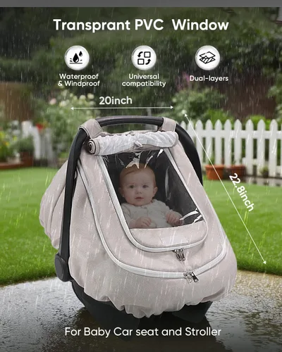 Miniatura 2 de TinlyFinly Funda impermeable para asiento de automóvil para bebé, cubierta de lluvia de asiento de automóvil de 2 capas con ventana transparente