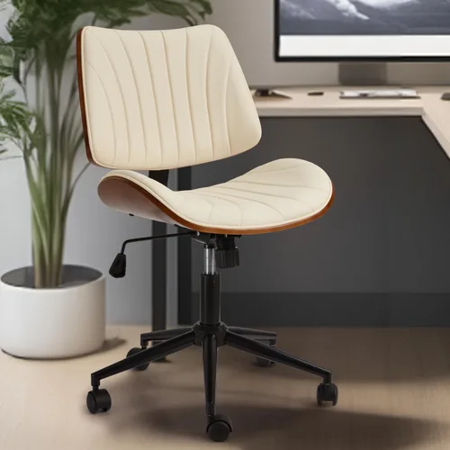 Miniatura 6 de EROMMY Silla de escritorio de oficina sin brazos, con respaldo de madera, silla de escritorio de oficina pequeña, sin brazos, altura ajustable, Beige