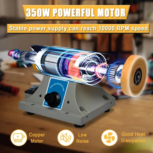 Miniatura 5 de TM-2 Pulidora de joyas, amoladora de banco de velocidad ajustable y máquina pulidora, búfer de metal compacto para joyas, metal, proyectos