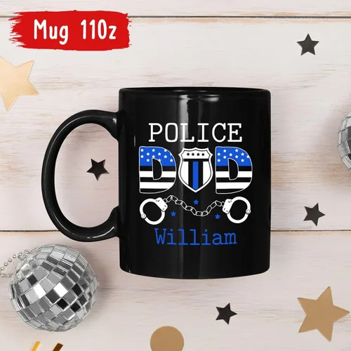 Miniatura 4 de Taza de café personalizada con nombre de policía para papá, regalos personalizados para papá, 11 onzas, 15 onzas Taza negra de papá policía