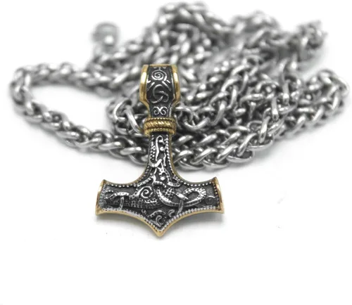 Miniatura 2 de Gungneer Mjolnir - Collar con colgante de martillo de Thors de acero inoxidable, colgante vikingo, joyería vikinga para hombre