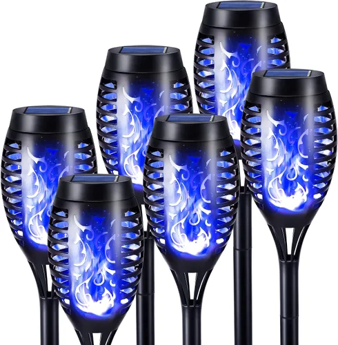 Miniatura 12 de Toodour Luces solares de Halloween para exteriores, paquete de 6 luces LED de llama parpadeante, luz solar impermeable para exteriores, iluminación