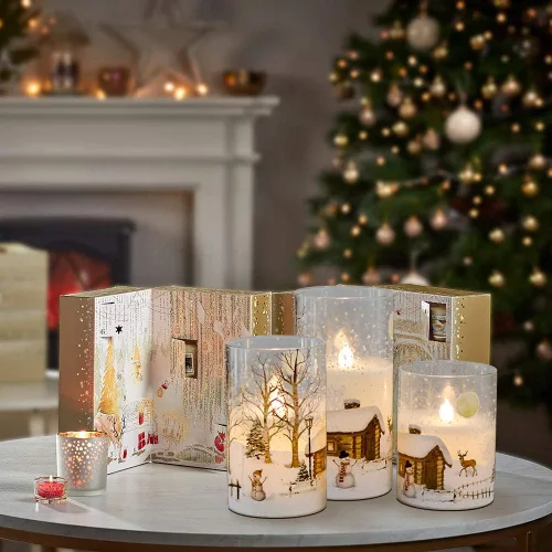 Miniatura 6 de Velas de muñeco de nieve de vidrio sin llama con pilas, control remoto y temporizador, cera real, LED, parpadeantes, pilar de velas blancas, luz