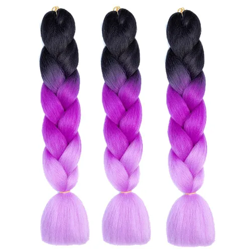 Miniatura 91 de Xiaofeng Extensiones de cabello trenzado coloridas Ombre de 61 cm, 3 unidades, trenzas Jumbo de alta temperatura para trenzas en zigzag y trenzas