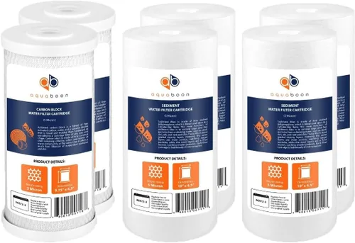 Miniatura 11 de Aquaboon Cartrige de reducción de cloro de 5 micrones, 10 x 4.5 de carbono, y 2 filtros de agua de reducción de sedimentos, repuesto para filtro
