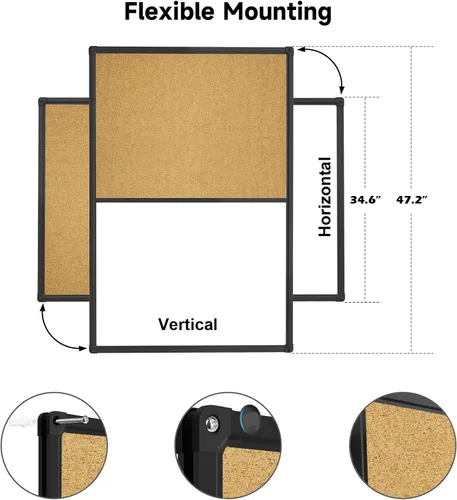 Miniatura 4 de XBoard Pizarra magnética 48x36 - Pizarra combinada de borrado en seco/tablero de corcho, pizarra blanca magnética + tablero de corcho con marco