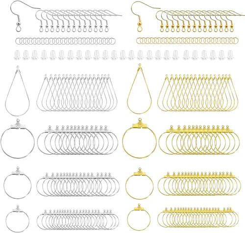 Miniatura 7 de XKCWXY 755 Piezas Aros con Cuentas para Hacer Joyas, con Accesorios para Aretes Aros con Cuentas Redondos en Forma de Lágrima, Ganchos y Respaldos