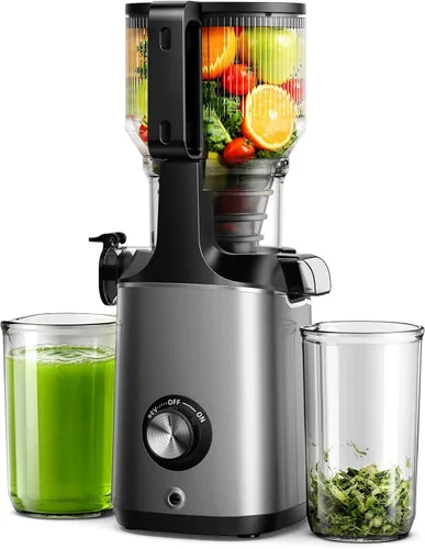 EUHOMY - Exprimidor de prensa en frío, canal de alimentación de 5.5 pulgadas de ancho, exprimidor de masticación lenta para verduras y frutas Negro