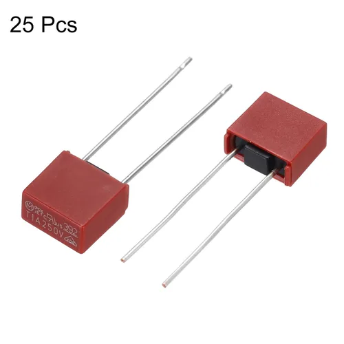 Miniatura 3 de uxcell 25pcs DIP montado en miniatura cuadrado lento golpe micro fusible para piezas electrónicas PCB LCD reparación, T1A 1A 250V, rojo