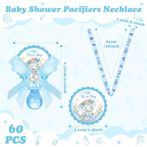 Miniatura 2 de Remuuly 60 piezas de chupetes de baby shower, lindo elefante acrílico, chupete de regalo de fiesta, chupetes para niñas, niños, baby shower, fiesta
