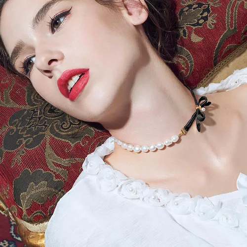 Miniatura 2 de Cowlyn Collar de lazo medio barroco cultivado perla gargantilla enlace cadena corto collar declaración joyería para mujeres niñas
