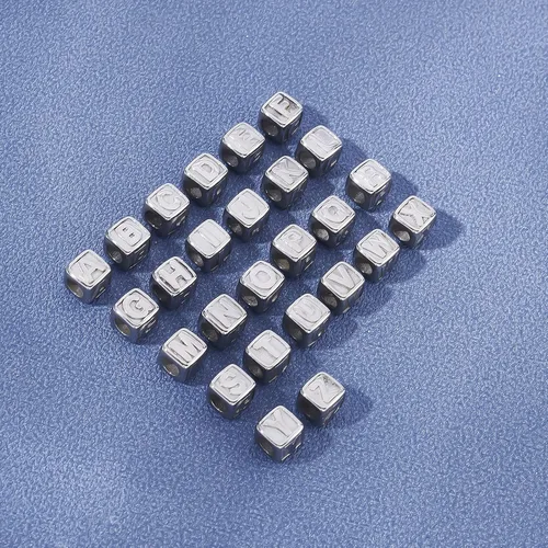 Miniatura 6 de UNICRAFTALE 26 cuentas de cubo de 0.315 pulgadas con cuentas espaciadoras de letras A-Z de acero inoxidable, cuentas europeas de 0.157 in