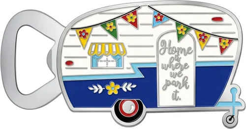 Miniatura 10 de Abrebotellas magnético con captador de tapas, paquete de 2, abridor de botellas de caravana, aleación de zinc, azul y amarillo
