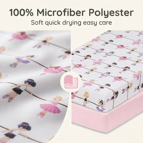 Miniatura 2 de Everyday Kids Paquete de 2 Sábanas Bajeras para Cuna para Niña, 100% Sábana de Bebé de Microfibra Suave y Transpirable, Se Adapta a Colchones
