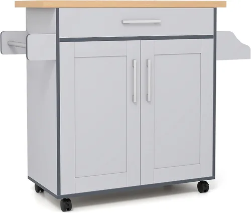 Miniatura 10 de LOKO Carrito de isla de cocina con ruedas, armario de almacenamiento de cocina con cajón, toallero, estante para especias y estante ajustable