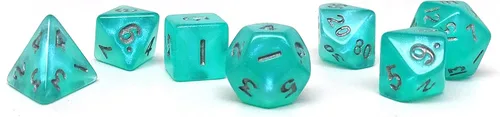 Miniatura 3 de Mini colección de dados poliédricos de 0.394 pulgadas - Incluye un D20, D12, D10, D8, D6, D4 y D00 (Aqua Shine)