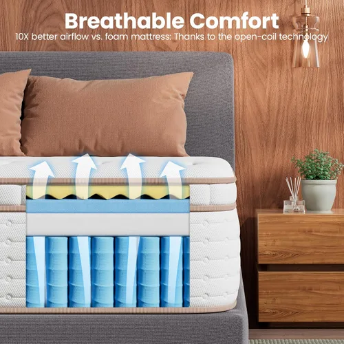 Miniatura 9 de BedStory Colchón extra firme tamaño Queen – Colchón híbrido de 14 pulgadas para aliviar el dolor de espalda – Soporte lumbar ideal, aislamiento