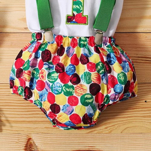 Miniatura 24 de IDOPIP Traje formal para bebé niño para el primer cumpleaños de Cake Smash con corbatín y tirantes y pantalones cortos para sesión de fotos