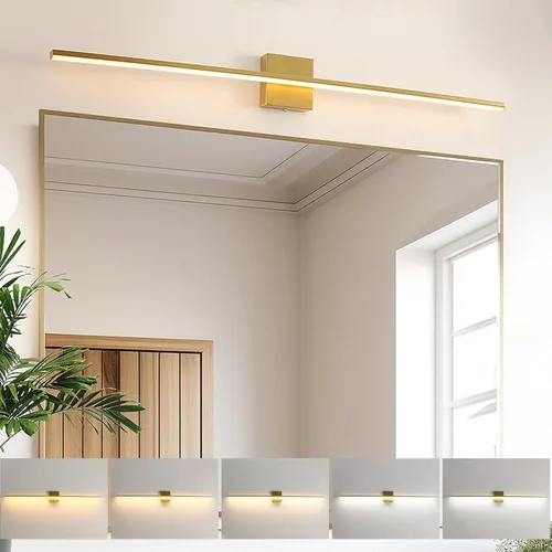 Miniatura 8 de Lámpara de tocador de baño moderna de 24 pulgadas, lámpara de baño negra de 18W sobre espejo, aplique de pared LED regulable de 5CCT para espejo