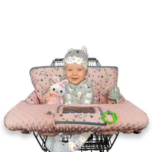Miniatura 2 de RHYDEER Funda para carrito de compras para bebés - cubierta para silla alta, diseño de minky punteado, multi en 1, protección 360, enrollable