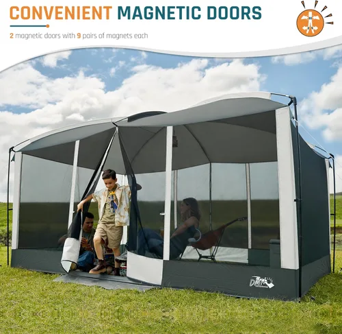 Miniatura 4 de Tienda de Campaña Screen House de 13 x 9 pies, Gazebo de Malla con 2 Puertas Magnéticas, Pantalla de Proyección Incluida, Carpa Refugio con Toldo