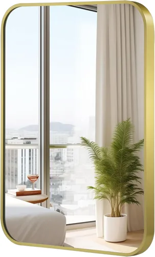 Miniatura 9 de Espejo de pared negro de 20 x 30 pulgadas para baño, espejo con marco de metal cepillado con esquina redondeada, espejo rectangular de tocador