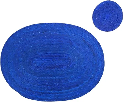Miniatura 5 de Juego de 4 manteles individuales y posavasos color azul real, estilo de decoración mexicana, ecológicos, hechos a mano, tejidos y reversibles, ideal