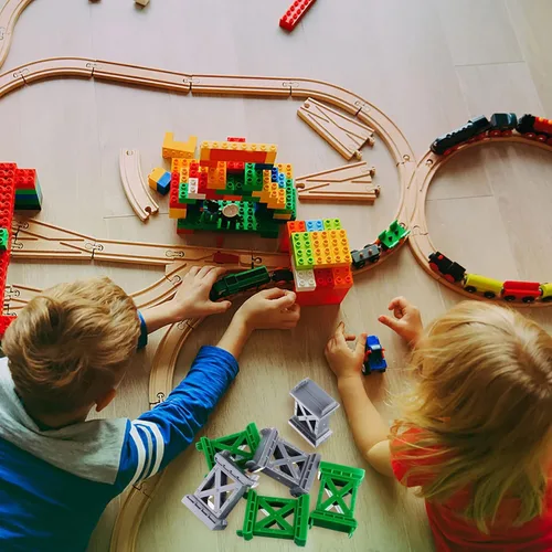 Miniatura 4 de Juego de 10 pistas de tren de madera, pista de interruptor curva y pista cruzada compatible con todas las principales marcas