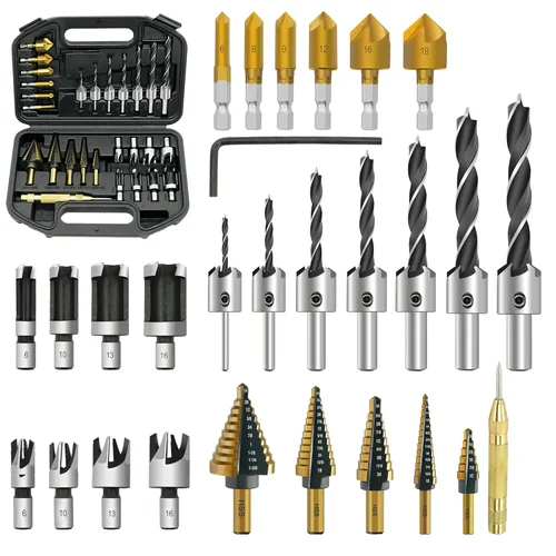 Miniatura 7 de Juego de Brocas Avellanadas GMTOOLS, 3 Piezas de Brocas Cónicas M2 HSS, con Vástago Hexagonal de 1/4" de Cambio Rápido y Llave Allen, Juego