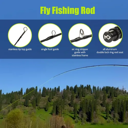 Miniatura 2 de Kit de inicio de combo de caña y carrete de pesca con mosca MASTER LOGIC, caña de pesca con mosca de grafito con mango de corcho, carrete