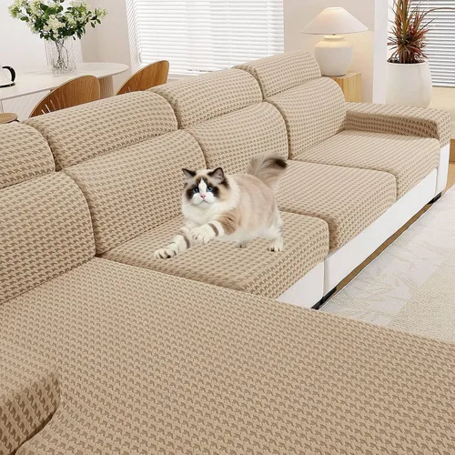 Miniatura 18 de MAXIJIN Fundas de cojín para sofá seccional, funda de cojín elástica para sofá, lavable, protector de muebles con parte inferior elástica y correa