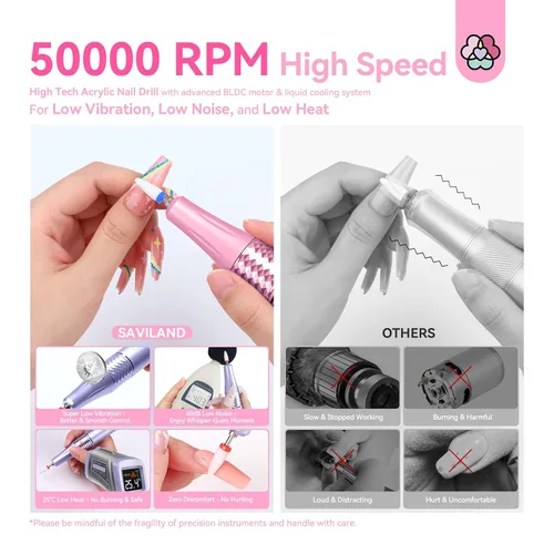Miniatura 4 de SAVILAND Taladro de uñas eléctrico profesional de 50000 RPM: kit de taladro de uñas portátil 2026 para Nail Tech Arylic Nail Tools Elec
