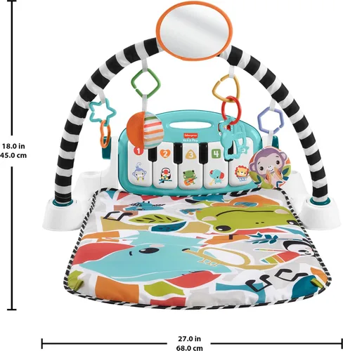 Miniatura 6 de Fisher-Price Alfombrilla de actividad para bebés Glow & Grow Kick & Play Piano Gym, versión en español, juguete de aprendizaje musical azul