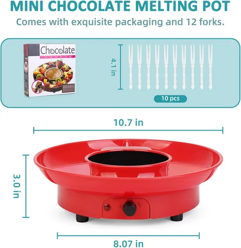 Miniatura 3 de Mini olla eléctrica de chocolate de 8.79 onzas, juego de fondue para fundir con 4 tenedores, bonita fuente de fondue de chocolate, máquina Rojo