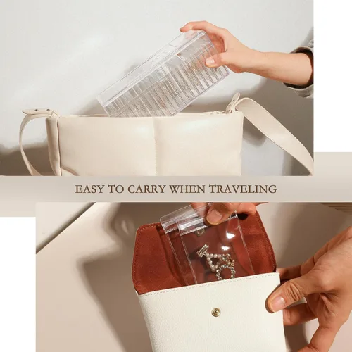 Miniatura 6 de Organizador de joyas de acrílico, soporte organizador de joyas transparente con 20 bolsas de joyería portátiles antideslustre, estuche de joyería