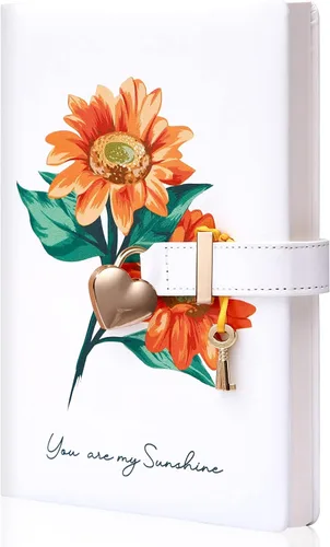 Miniatura 13 de Diario infantil de cuero sintético con candado y llave, agenda de viaje, agenda, cuaderno secreto de notas para mujer, 5.3 x 8.4 pulgadas, girasol