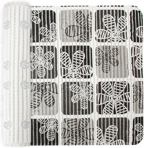 Tapete de baño para bañera, antideslizante, de 36 x 17 pulgadas, con dibujos animados, antideslizante, con agujeros de drenaje y ventosas (negro, 36