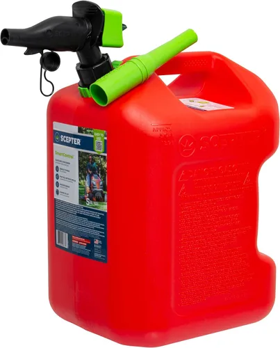Scepter FSCG552 Recipiente de combustible con boquilla a prueba de derrames con extensor de boquilla adicional, mango trasero lata de gas rojo, 5