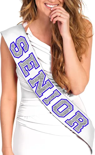 Miniatura 3 de RhinestoneSash Senior 2025 - Fajas de graduación de satén de grado premium azul real - Suministros para fiestas de secundaria