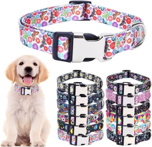 Lindo collar para perros XS, pequeños, medianos y grandes, collar de nailon suave para mascotas, con estampado 3D multicolor, collares ajustables 5