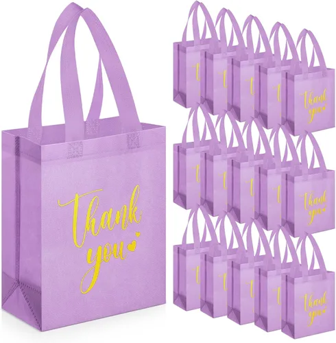 Sweetude 30 Bolsas de Regalo de Agradecimiento con Asas a Granel Bolsa de Dulces Reutilizable No Tejida Plegable Bolso de Mano para Regalos de