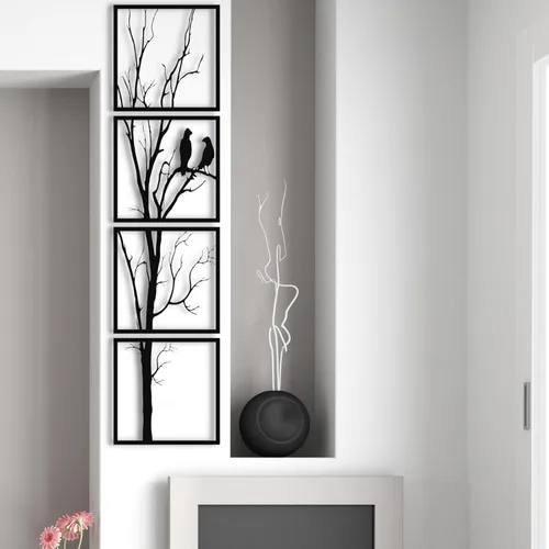 Arte de pared de árbol y pájaros de metal, arte de árbol de metal, decoración de pared de metal, decoración de pared de metal, arte de pared de Negro