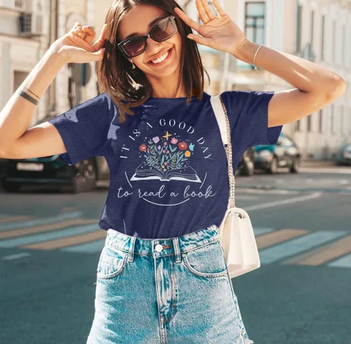 Miniatura 3 de Camiseta de manga corta para mujer, con gráficos, para profesores, amantes de los libros, camiseta casual de manga corta