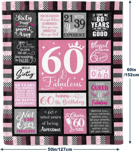 Miniatura 2 de Regalos de 60 Cumpleaños para Mujeres Manta 60"X50", Ideas de Decoraciones de Feliz 60 Cumpleaños para Mujer, Regalos para Mujer de 60 Años, Regalos